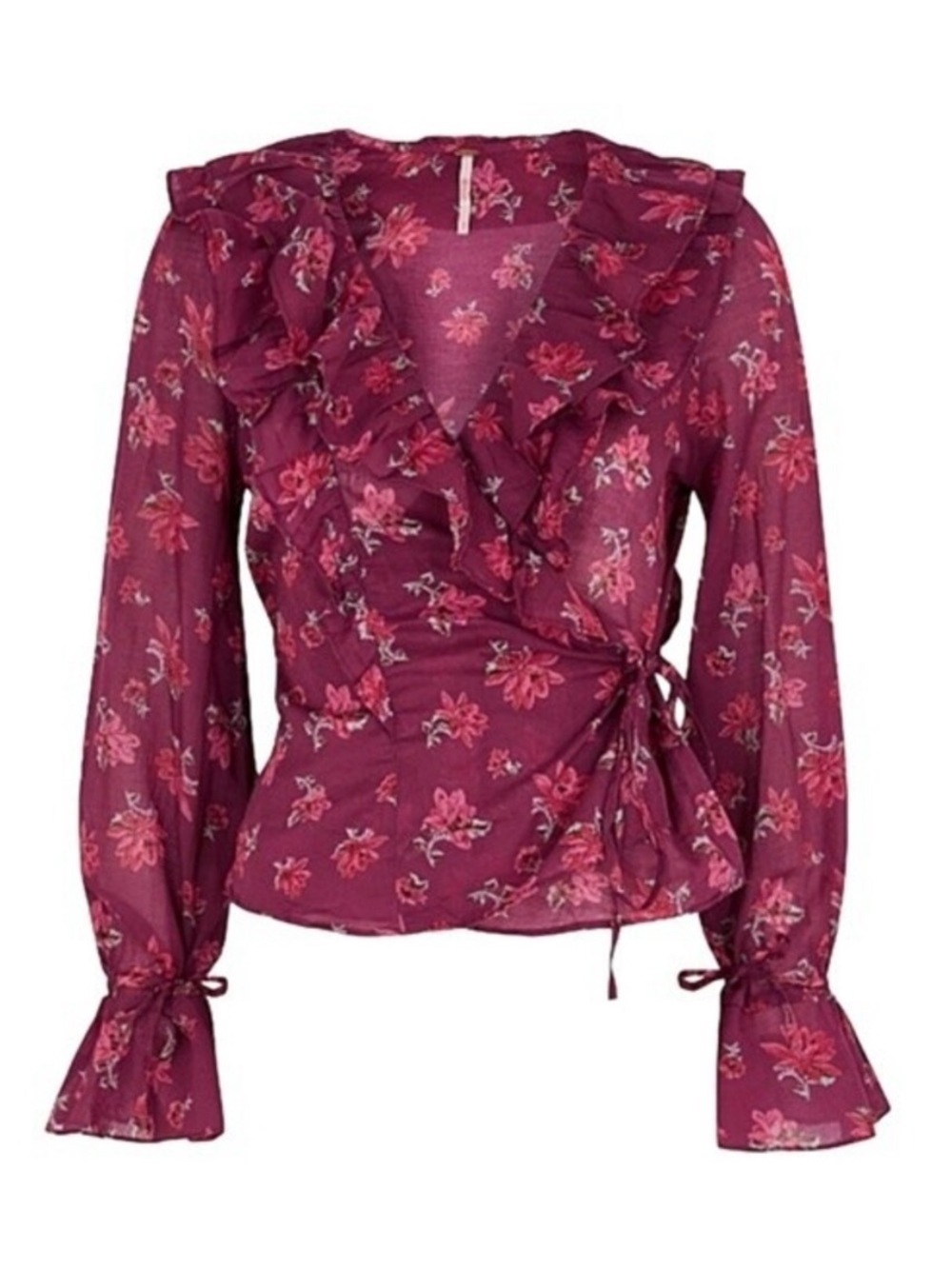 Free People Amanda Floral Ruffle Wrap Bohemian Blouse Small